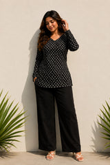 Dotted Black Blossom Top for Girls