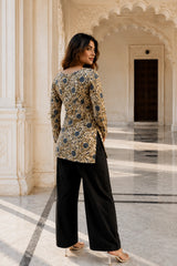 Floral Motif Brown Blossom Top for Girls