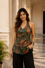 Green Rosery Sleeveless Top for Girls