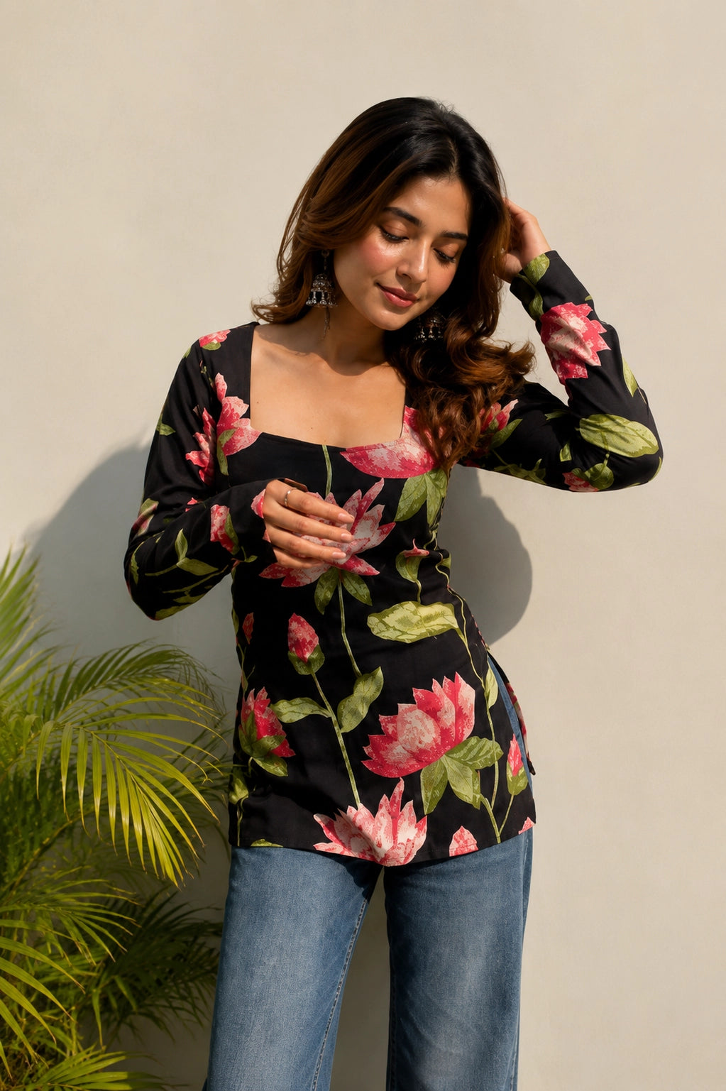 Lotus Black Blossom Top for Girls