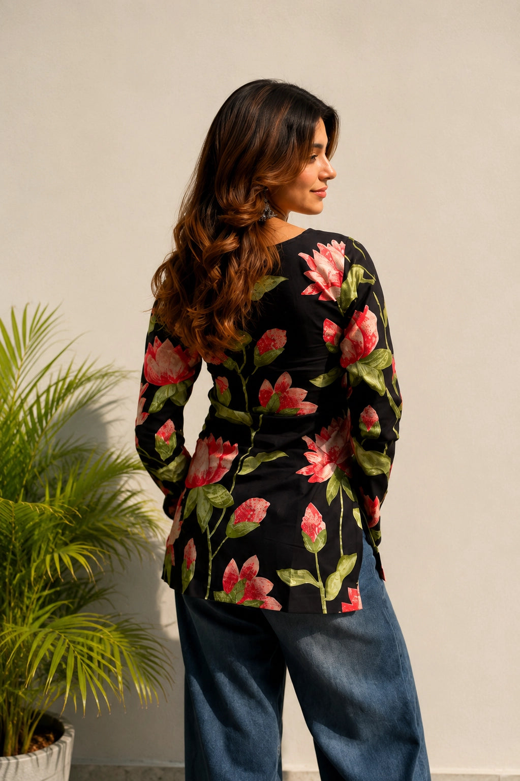 Lotus Black Blossom Top for Girls
