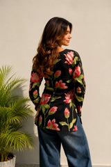 Lotus Black Blossom Top for Girls