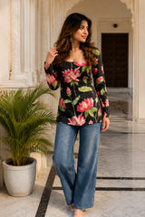 Lotus Black Blossom Top for Girls