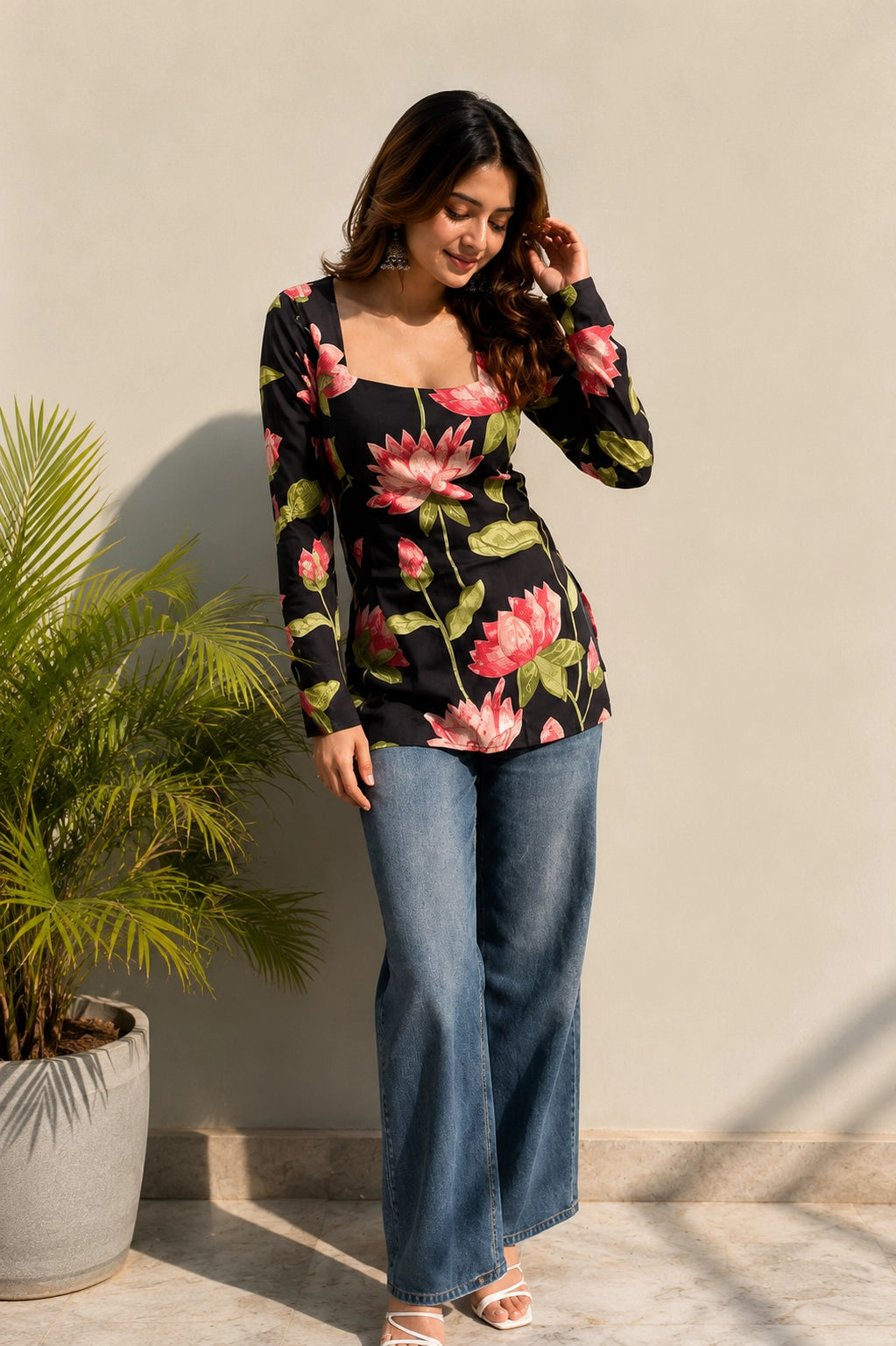 Lotus Black Blossom Top for Girls