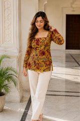 Mustard Floral Blossom Top for Girls