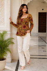 Mustard Floral Blossom Top for Girls