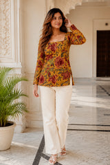 Mustard Floral Blossom Top for Girls