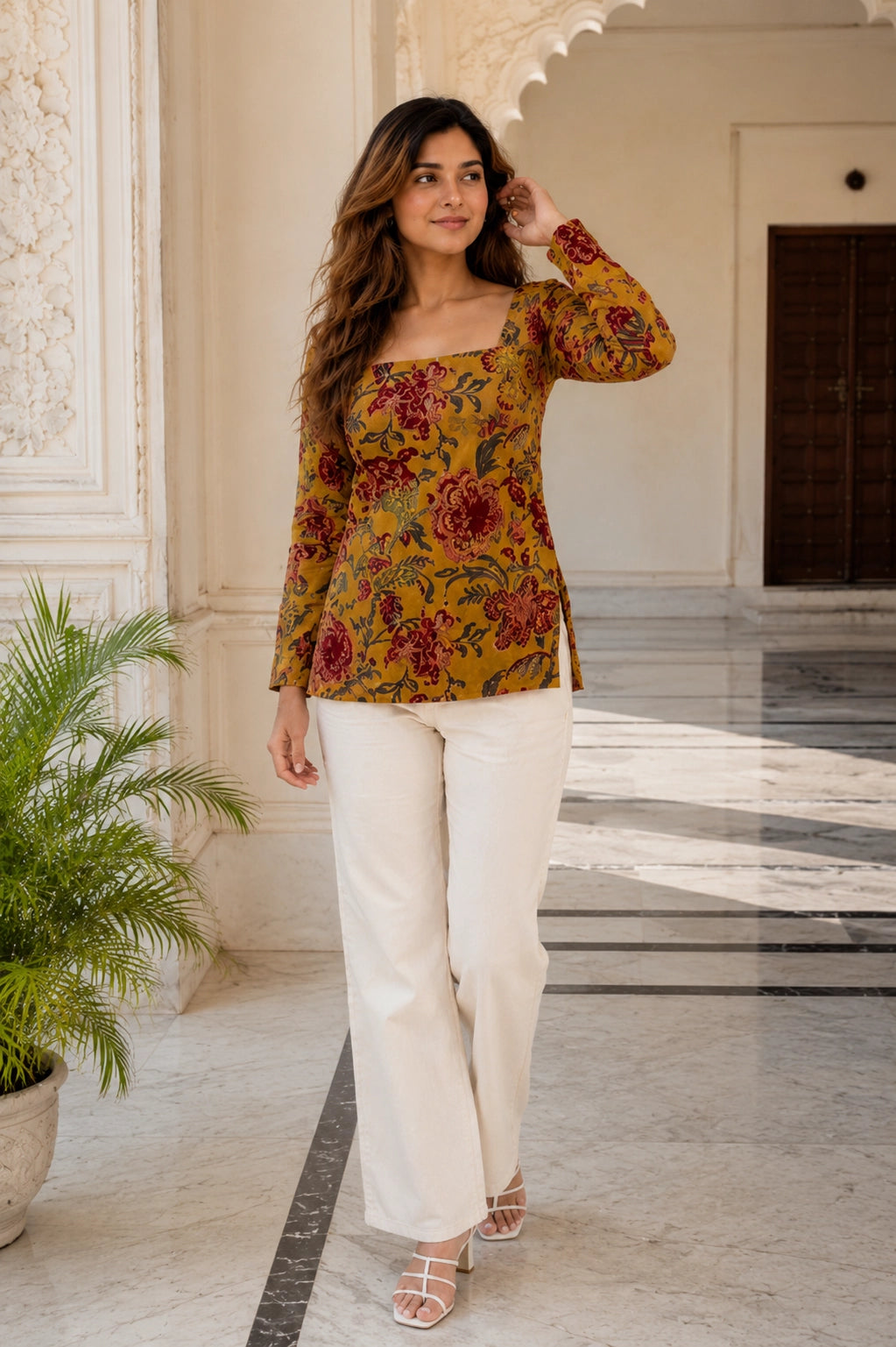 Mustard Floral Blossom Top for Girls