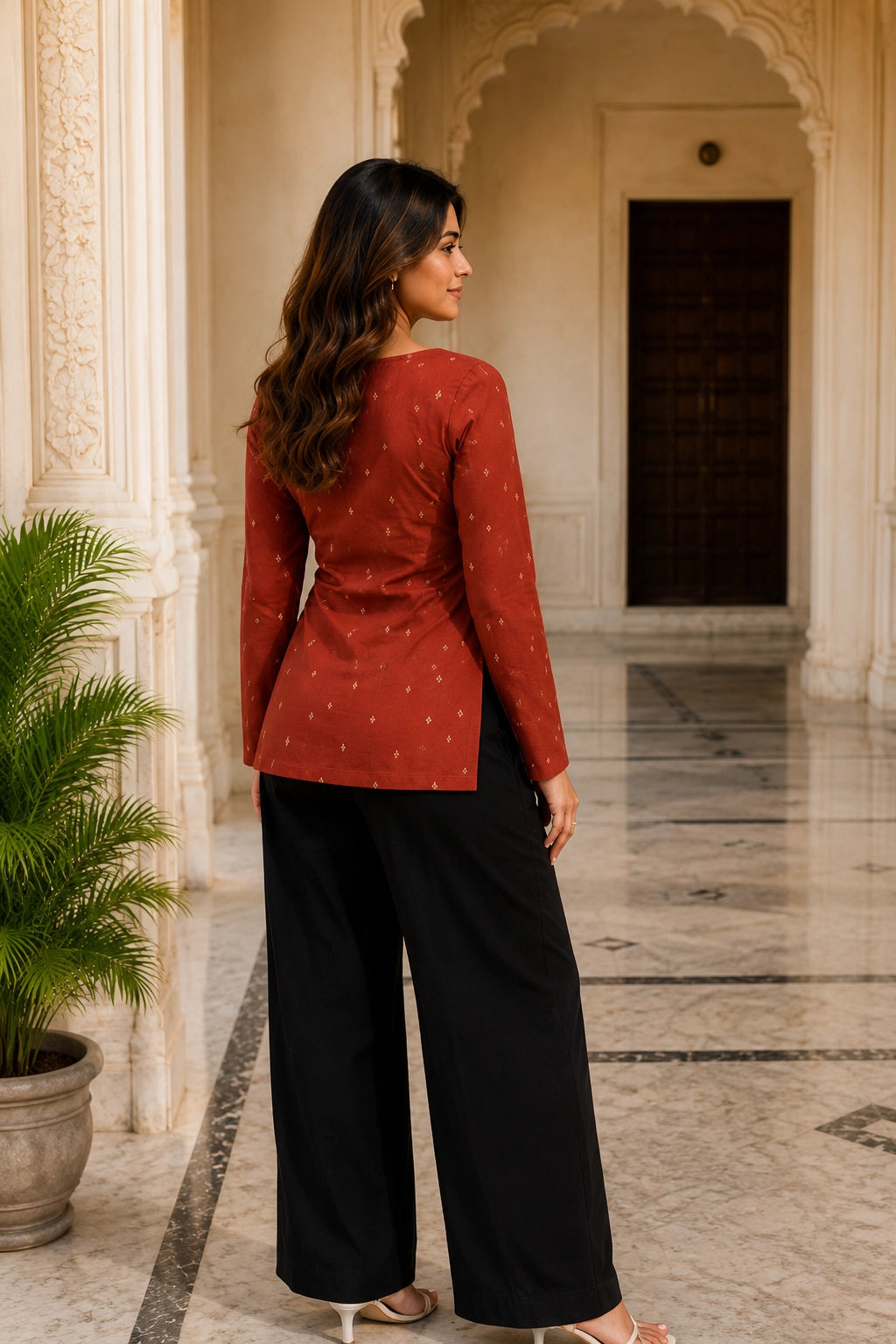 Red Dotted Blossom Top for Girls