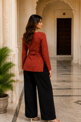 Red Dotted Blossom Top for Girls