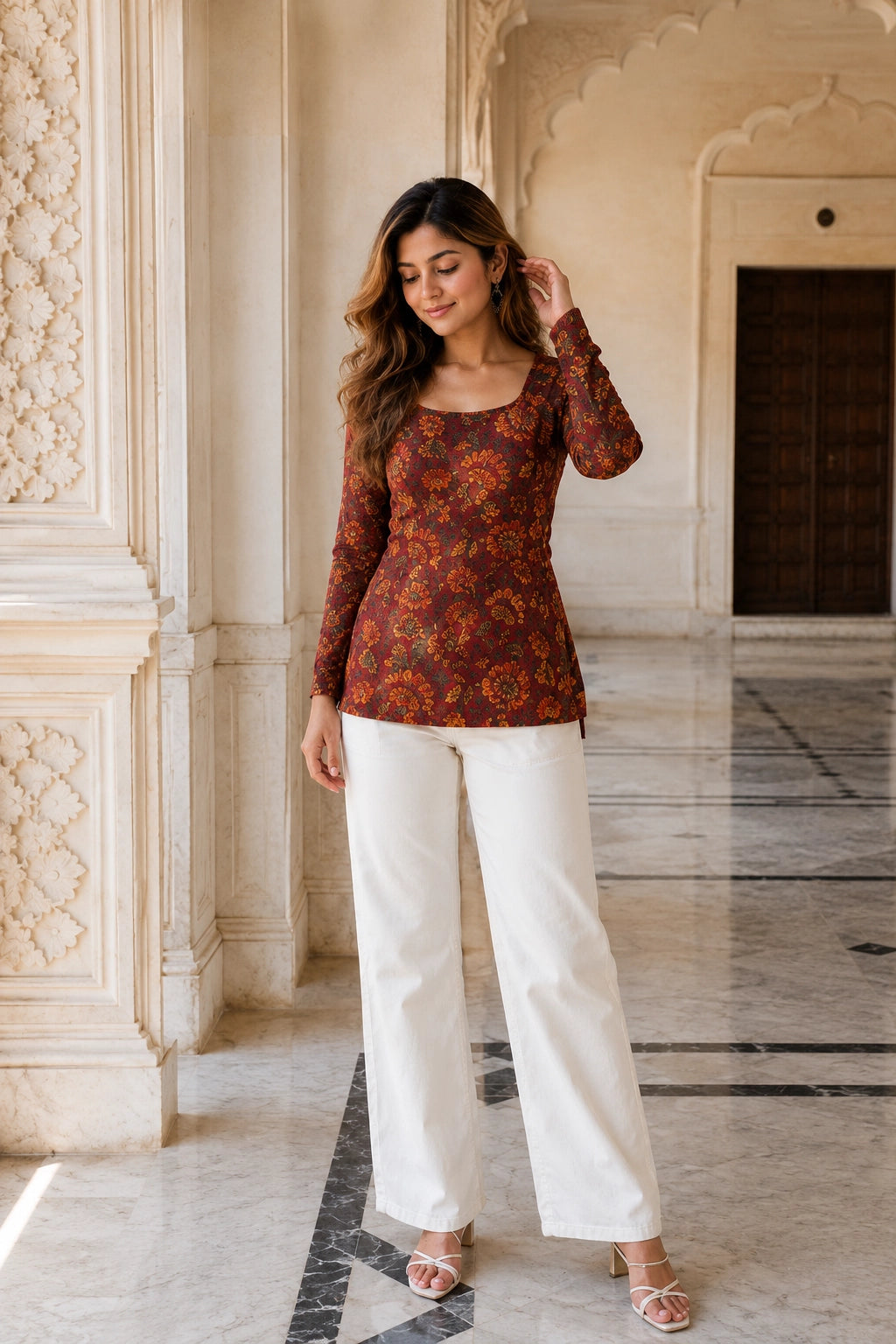 Red Mandala Blossom Top for Girls