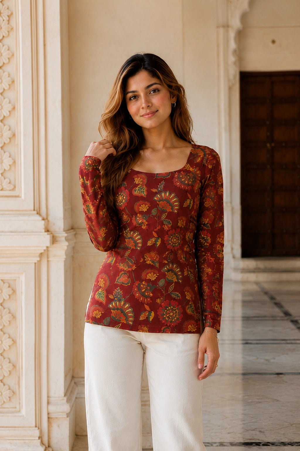 Red Mandala Blossom Top for Girls