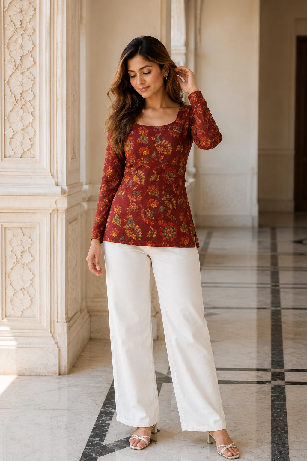 Red Mandala Blossom Top for Girls