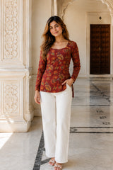 Red Mandala Blossom Top for Girls