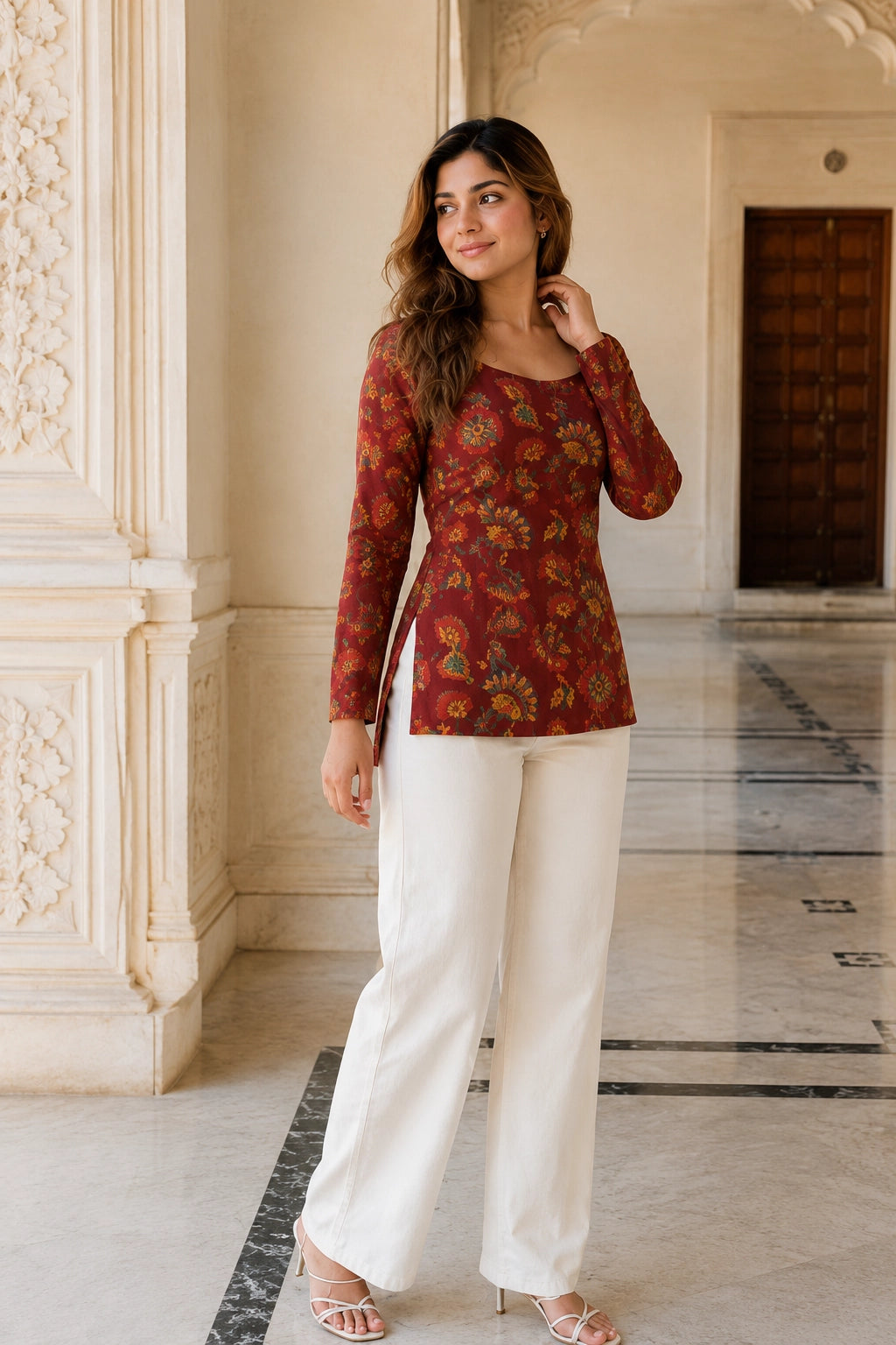 Red Mandala Blossom Top for Girls