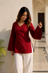 Red Plain Blossom Top for Girls