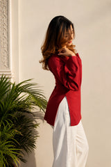 Red Plain Blossom Top for Girls