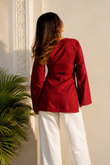 Red Plain Blossom Top for Girls