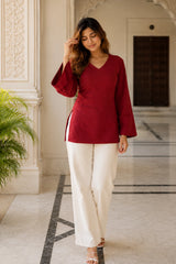 Red Plain Blossom Top for Girls
