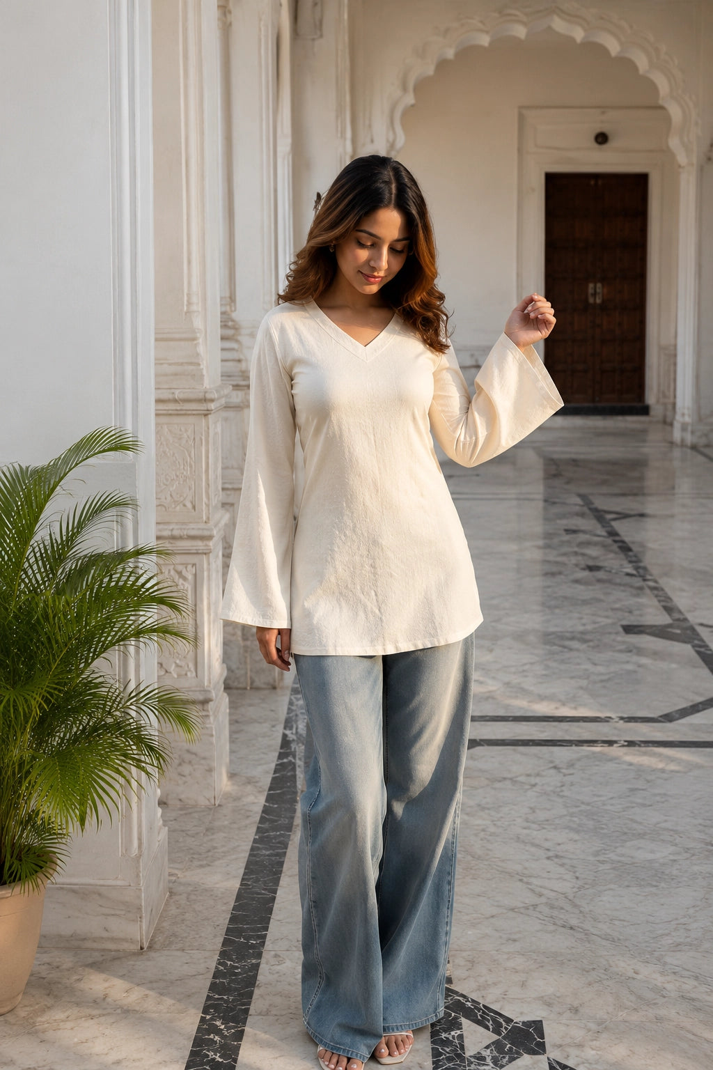 White Plain Blossom Top for Girls