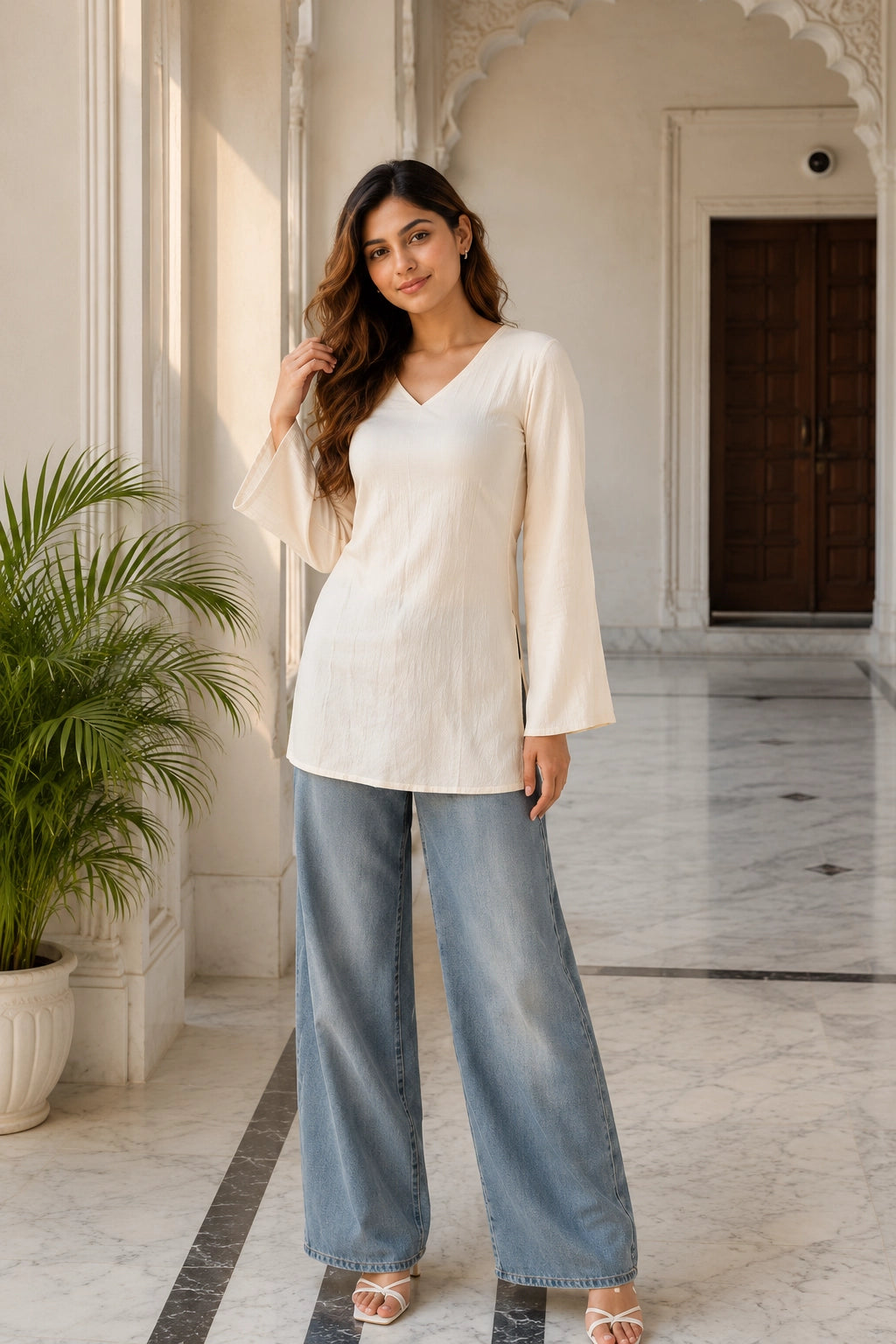 White Plain Blossom Top for Girls