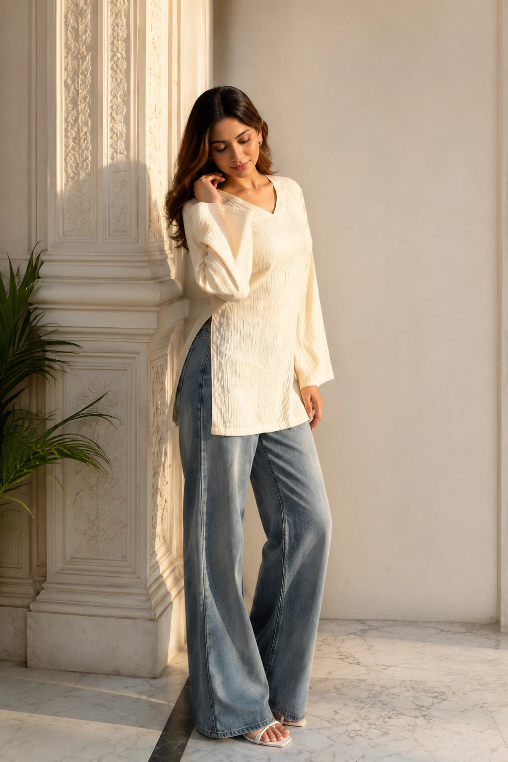 White Plain Blossom Top for Girls