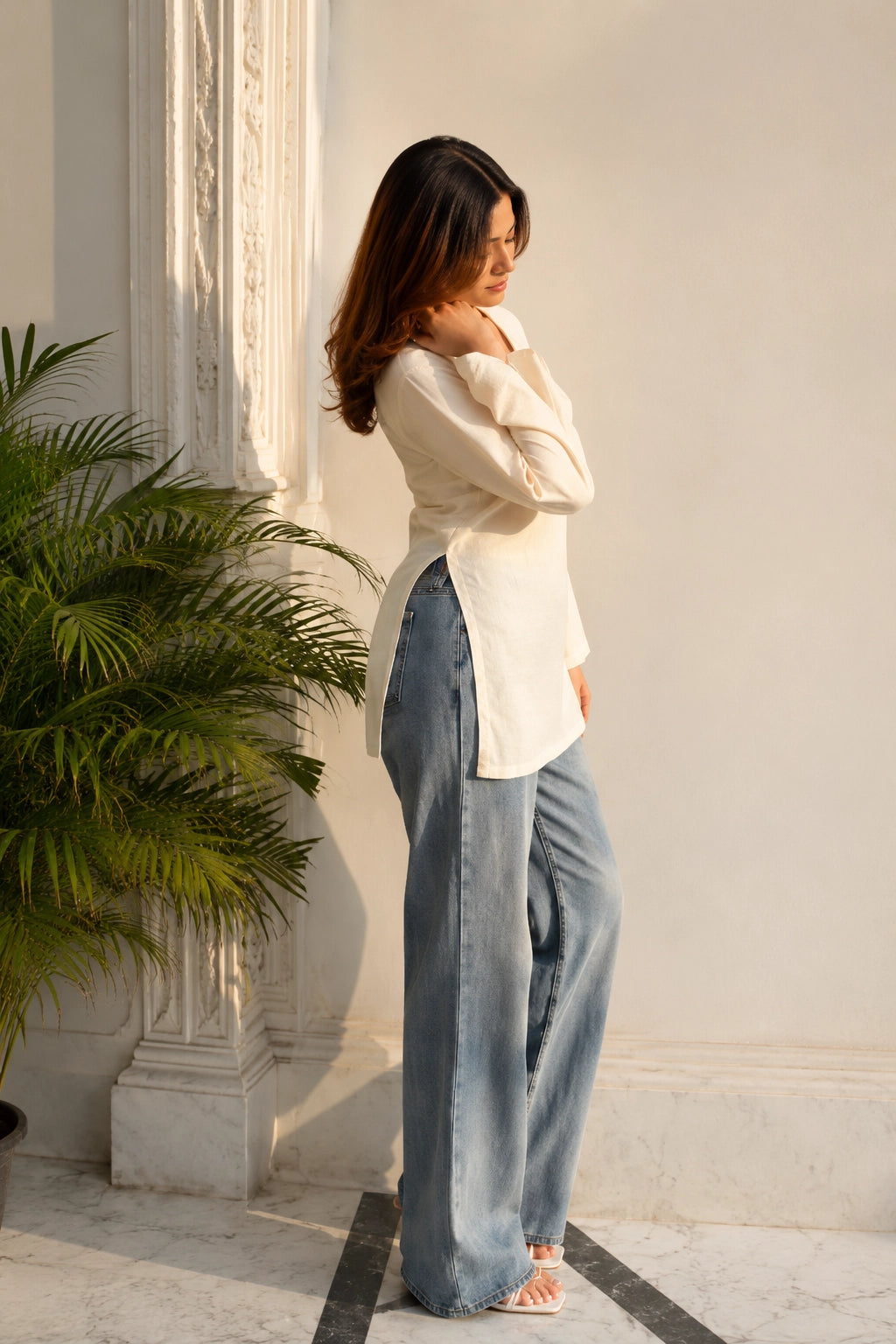 White Plain Blossom Top for Girls