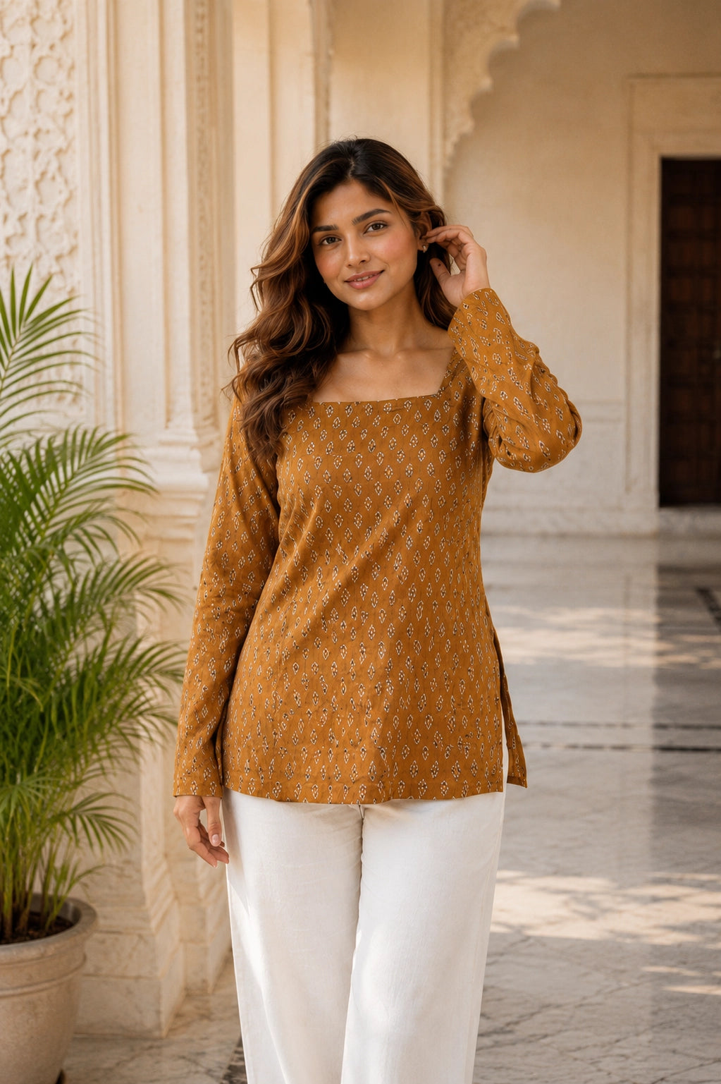 Yellow Dotted Blossom Top for Girls