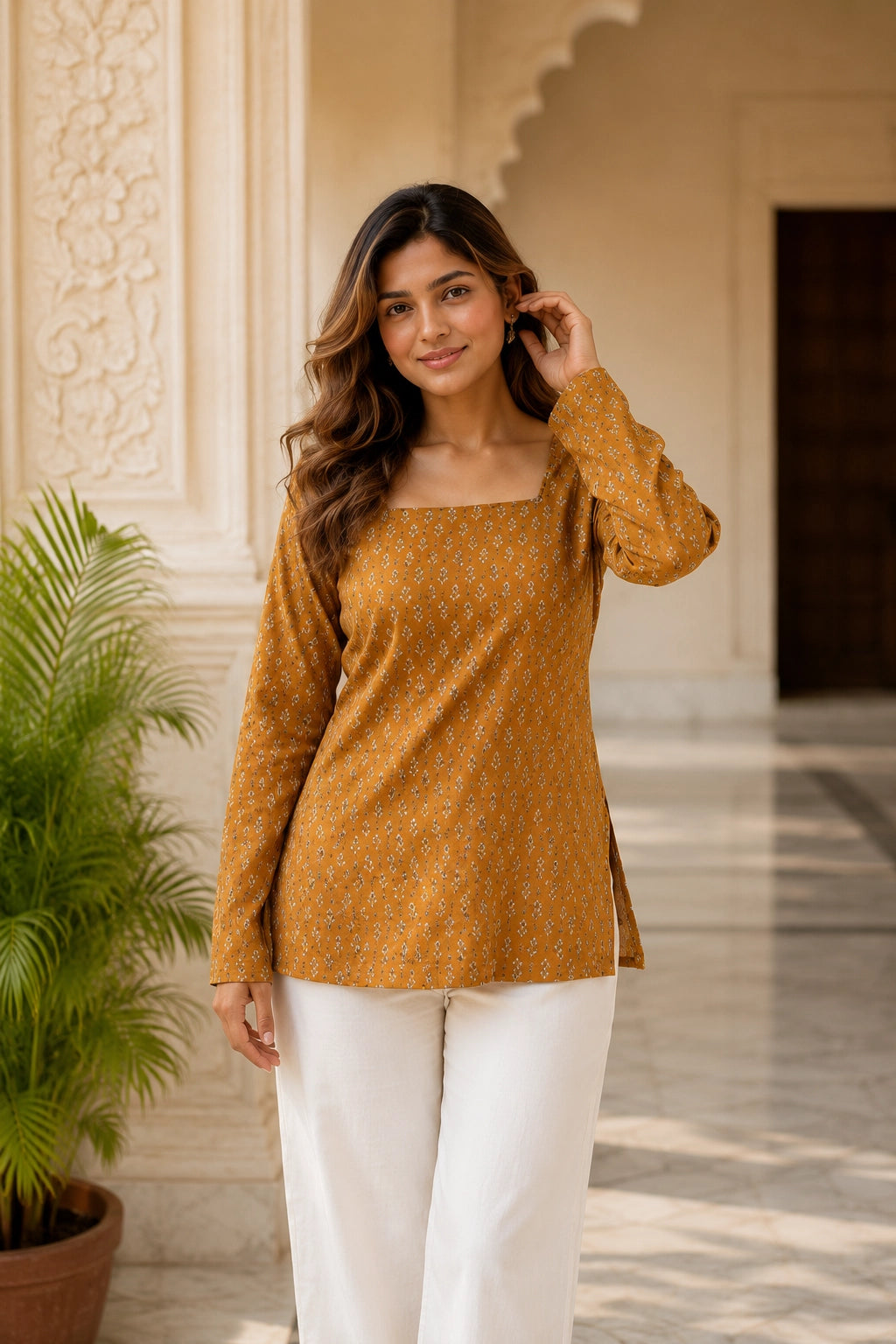 Yellow Dotted Blossom Top for Girls