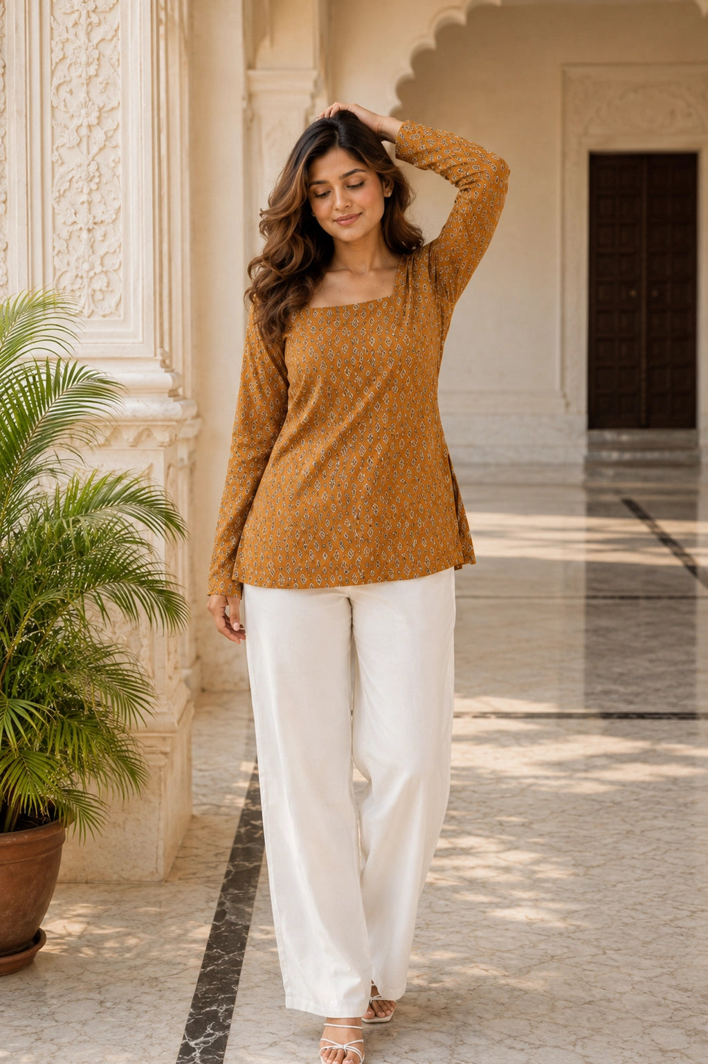 Yellow Dotted Blossom Top for Girls
