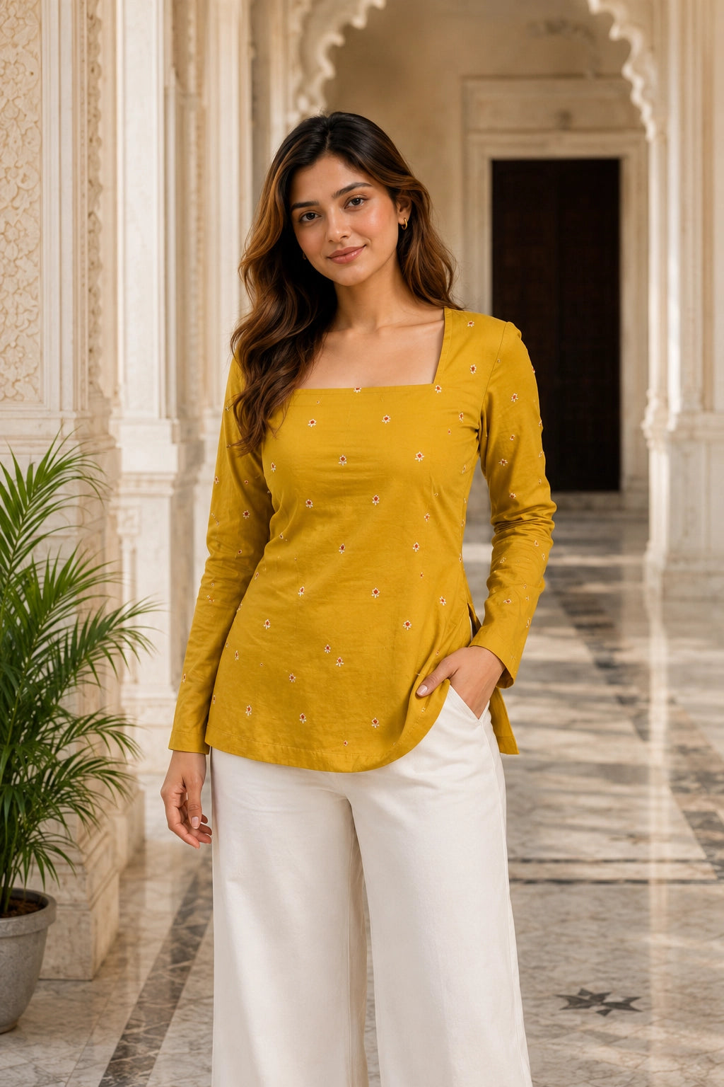 Yellow Dot Blossom Top for Girls