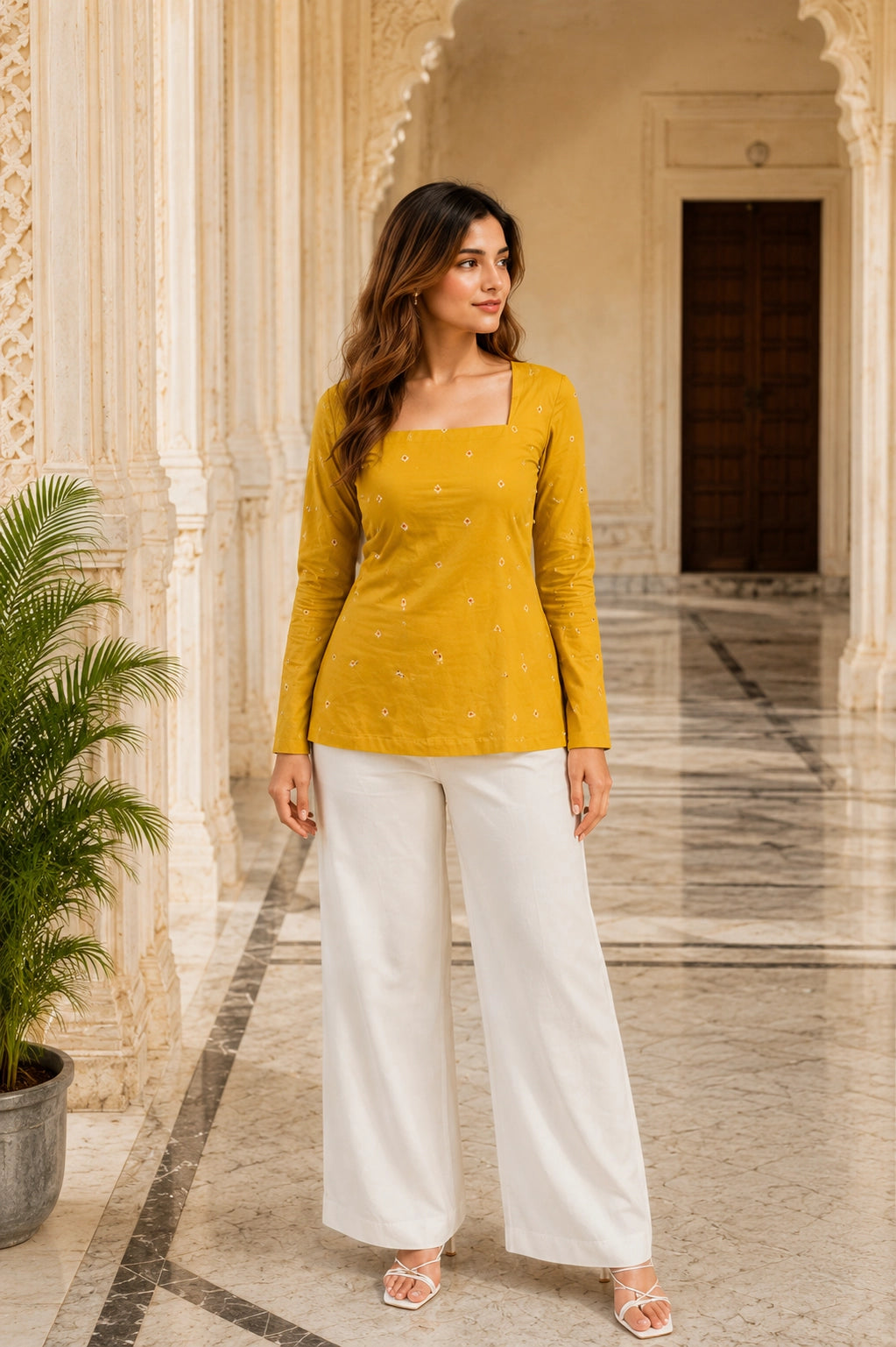 Yellow Dot Blossom Top for Girls